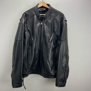 Hot Leathers Black Motorcycle Jacket Mens Leather Biker Vented Racer Size 56
